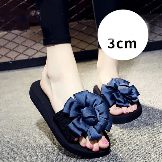 2024 Women s Casual Beach Flip Flops Fashion Beads 3CM Wedge Sandals with Big Flower